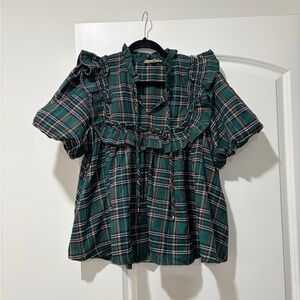 Entro Plaid Ruffle Blouse